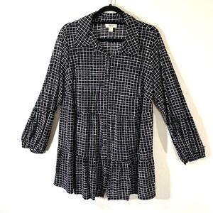 Style & Co windowpane Plaid Tiered Top 2/$35